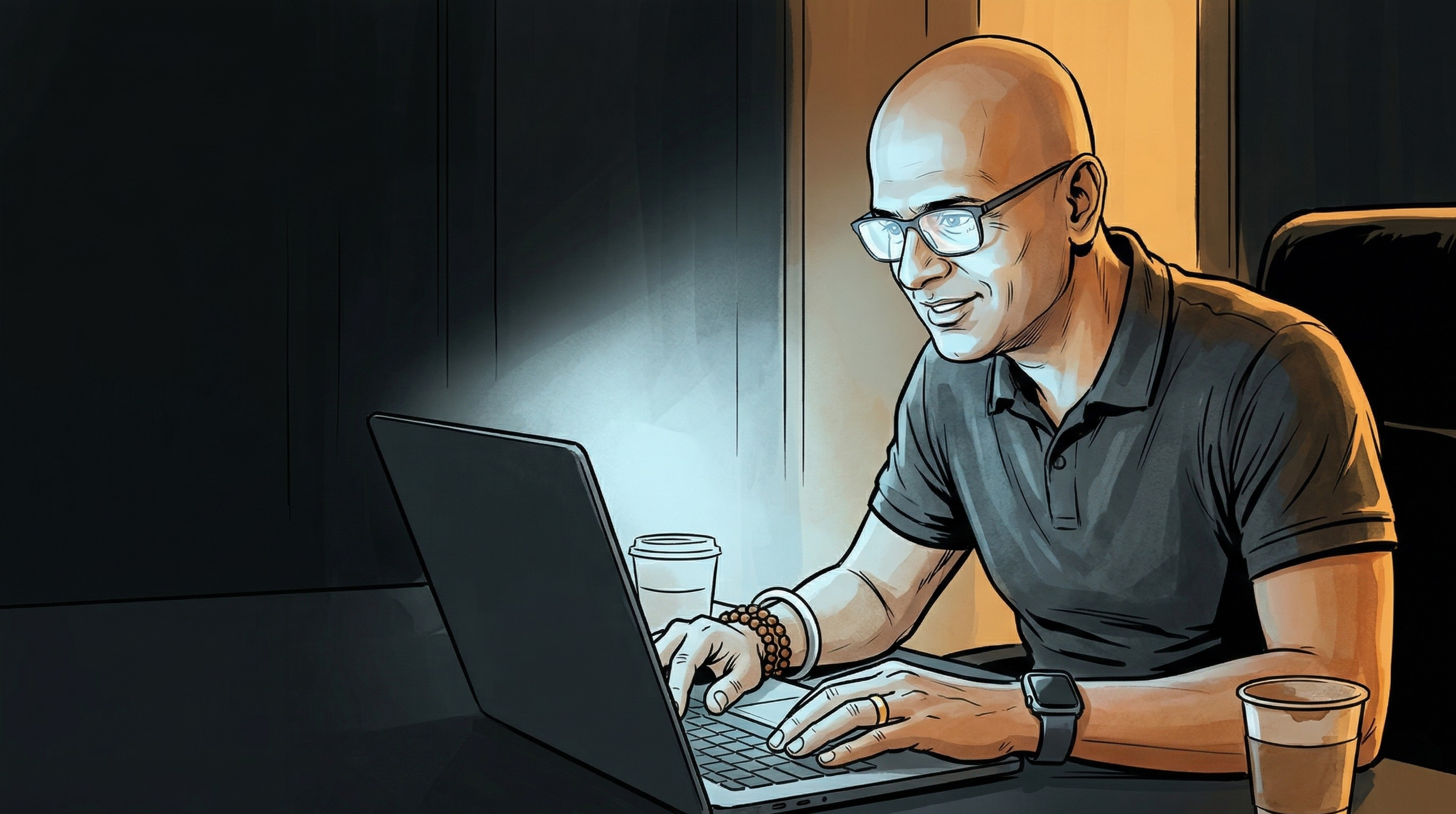 Sajo John working on a laptop